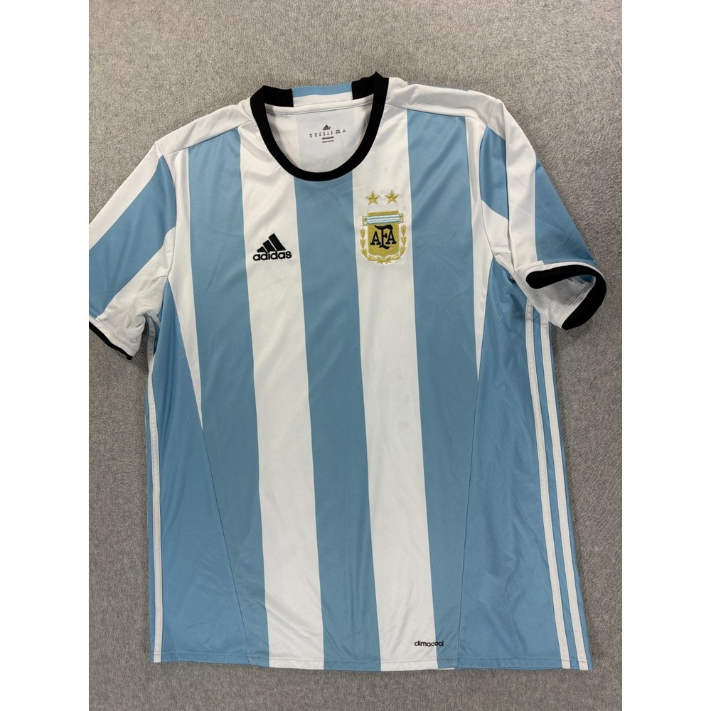 Argentina Adidas Stitched Logo World Cup Soccer Football Jersey (Men's XL) Blue